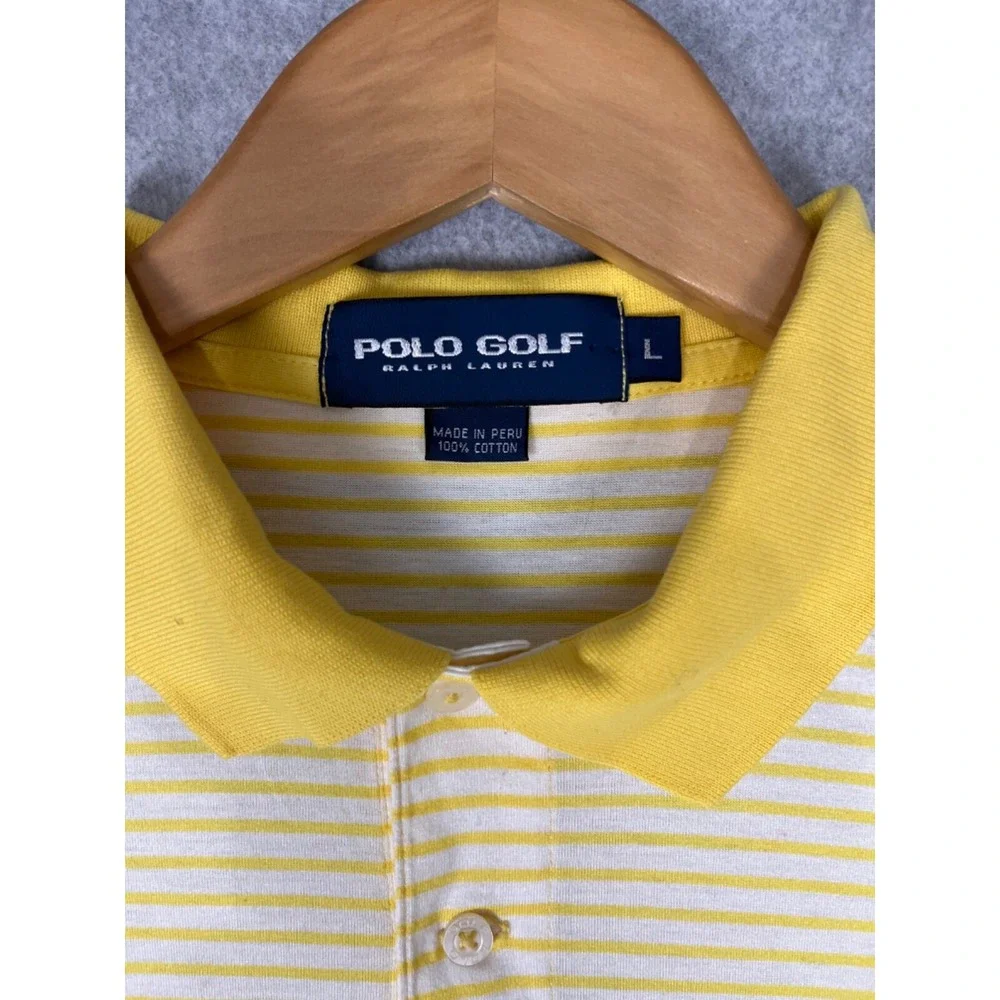 Polo Golf Ralph‎ Lauren Shirt Mens L Yellow Stripe Short Sleeve Preppy Casual